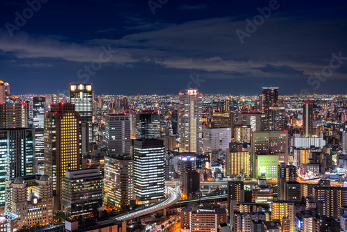 Photography Night view of Osaka Urban skyline