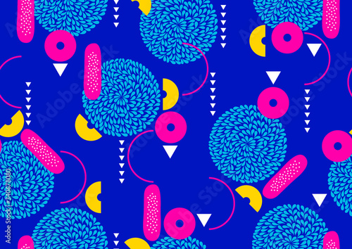 Abstract geometric seamless pattern hipster fashion, Bright fresh color, Dots and lines and circles background, vector illustration.
