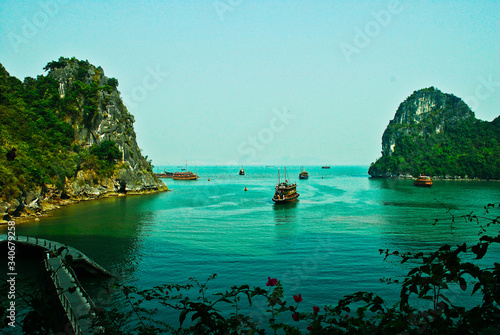 Ha Long Bay in Vietnam in the bay with the boat photo