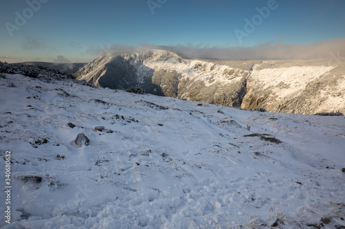 Wallpaper Mural First snow in November in Karkonosze Mountains- sunrise in Sniezka peak the highest mountain in Sudety range. Torontodigital.ca