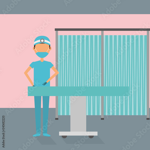 doctor with face mask and stretcher