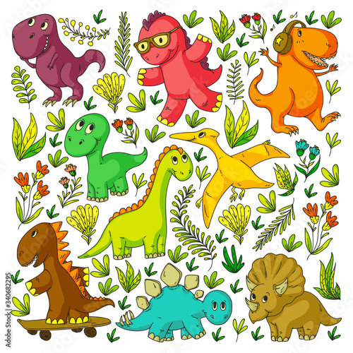 Dinosaurs  dino. Vector pattern kids fabric  textile  nursery wallpaper. Illustration for children.