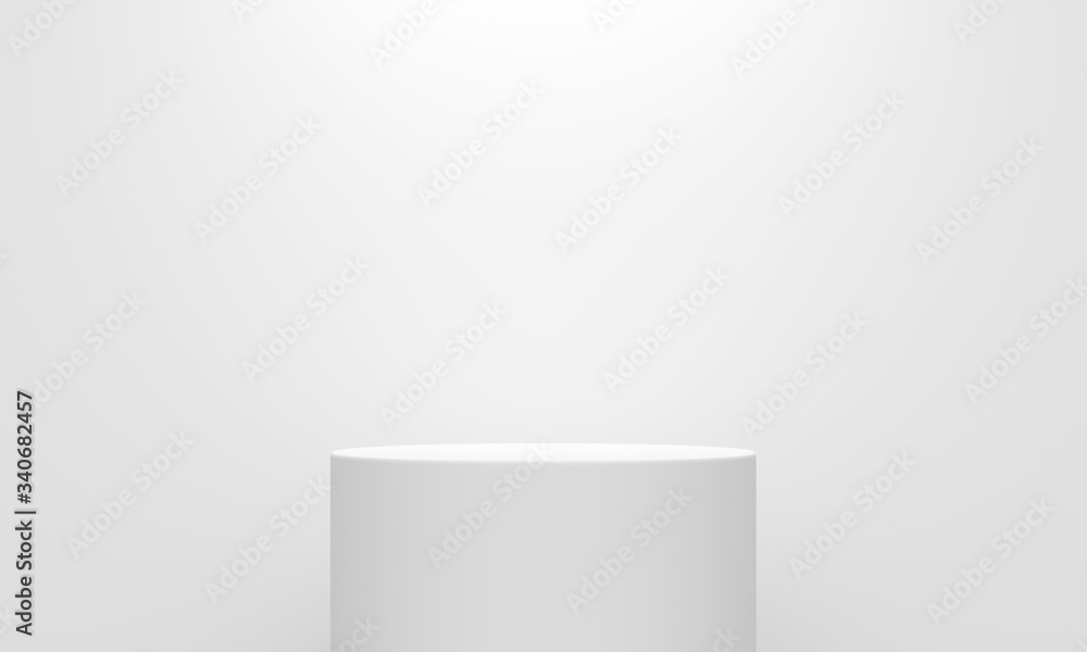 White abstract background with a cylindrical podium and overhead light. Backdrop design for product promotion. 3d rendering White abstract background with a cylindrical podium and overhead light. Backdrop design for product promotion. 3d rendering