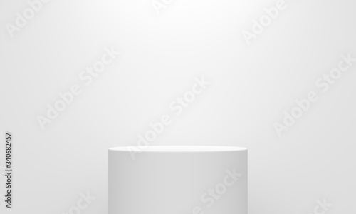White abstract background with a cylindrical podium and overhead light. Backdrop design for product promotion. 3d rendering © Marharyta Pavliuk