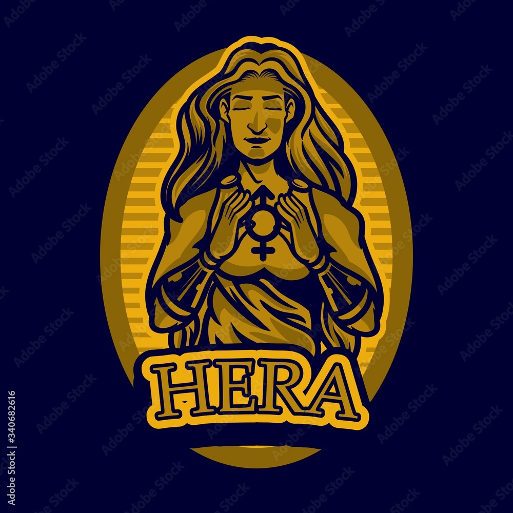 Greek god and goddess vector illustration series of Hera. Greek gods. Mythology. Hera, the wife