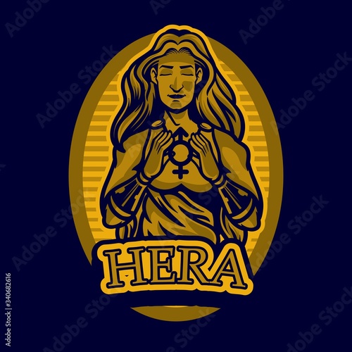 Greek god and goddess vector illustration series of Hera. Greek gods. Mythology. Hera, the wife and one of three sisters of Zeus in the Olympian pantheon of classical Greek Mythology