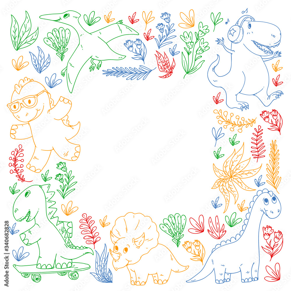 Dinosaurs, dino. Vector pattern kids fabric, textile, nursery wallpaper. Illustration for children. Dinosaurs, dino. Vector pattern kids fabric, textile, nursery wallpaper. Illustration for children.