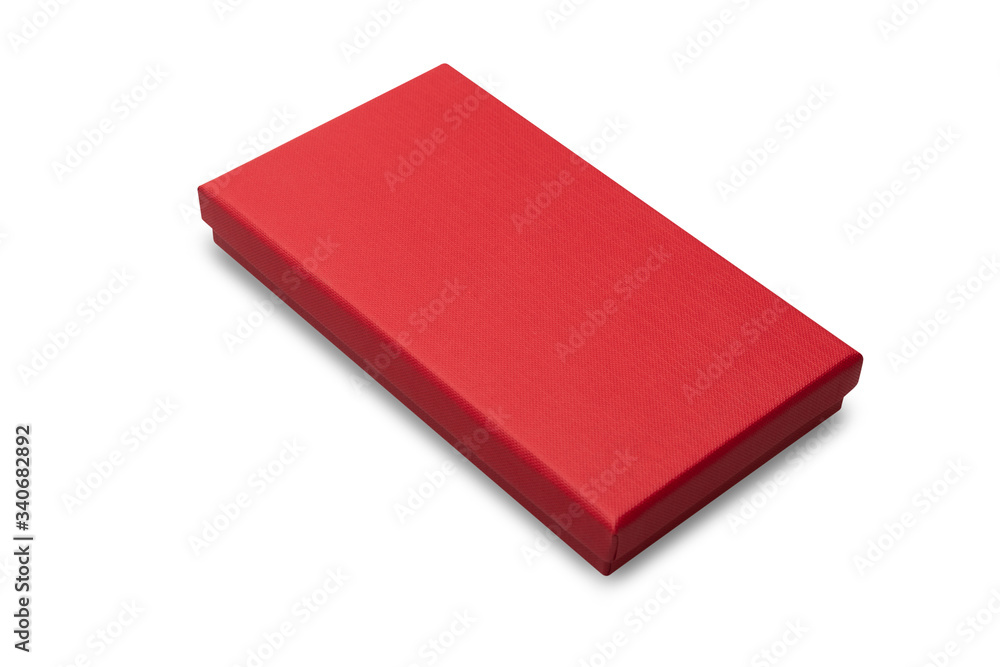 Red gift box mockup isolated on white background with clipping path.