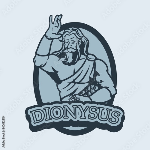 Greek god and goddess vector illustration series. Dionysus is the god of the grape-harvest, wine, ritual madness, and theater in ancient Greek religion. Painting in classical style.