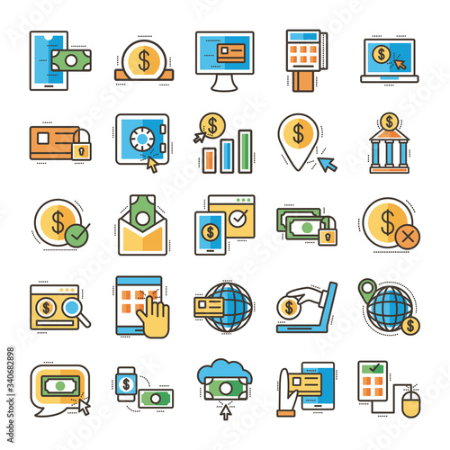 bundle of online banking set icons