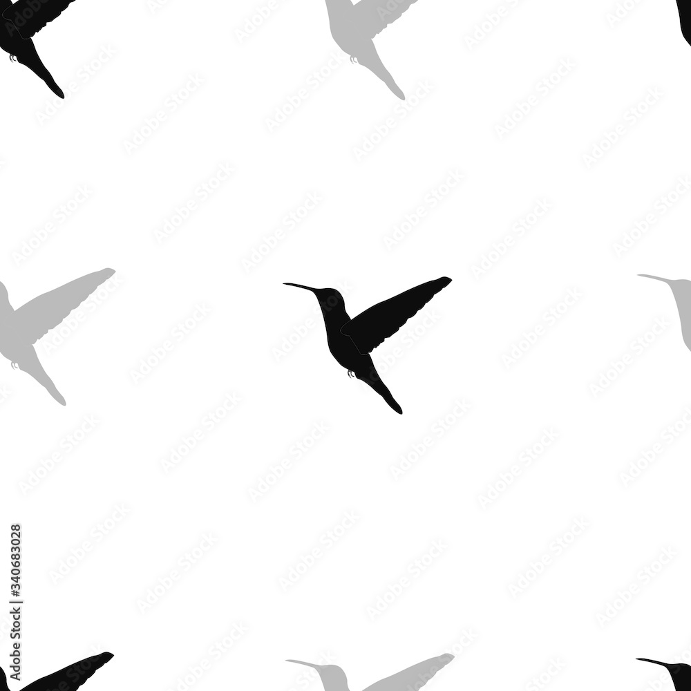 Obraz premium Vector seamless pattern. Hummingbird silhouette. Isolated on a white background. Vector graphics.