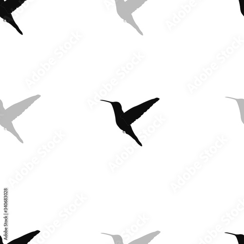 Vector seamless pattern. Hummingbird silhouette. Isolated on a white background. Vector graphics.