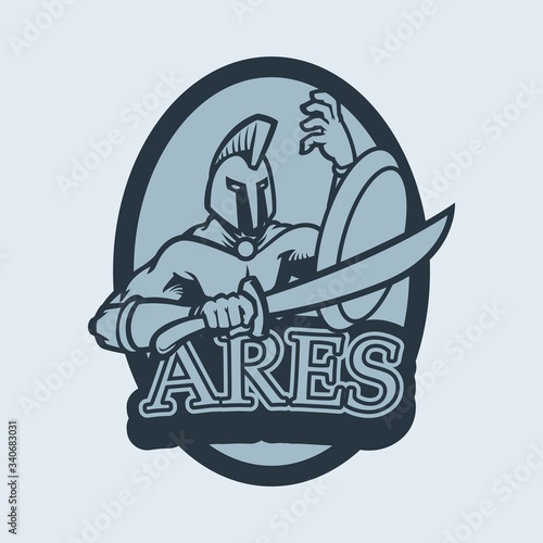 Greek god and goddess vector illustration series Ares is the Greek god of war. God Ares with a spear in his hands. Mars mythological God of war with weapon in helmet. The son of Zeus and Hera.