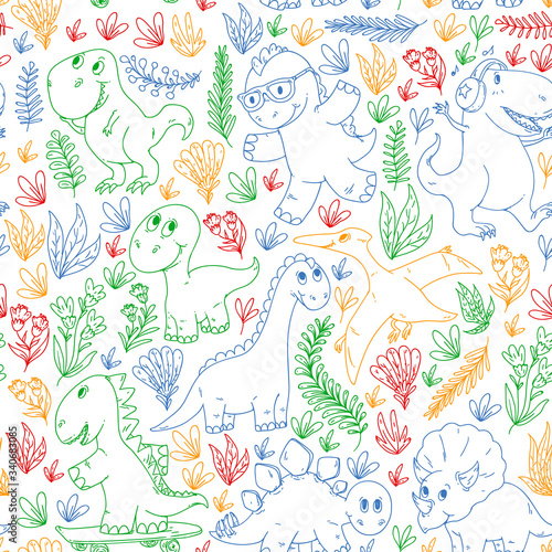Dinosaurs  dino. Vector pattern kids fabric  textile  nursery wallpaper. Illustration for children.