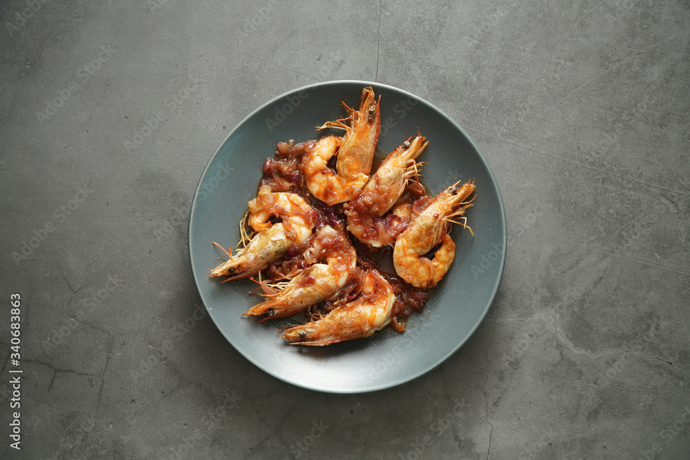 Stir Fried Shrimp with Tamarind Sauce with studio light delicious looking Stir Fried Shrimp with Tamarind Sauce with studio light delicious looking