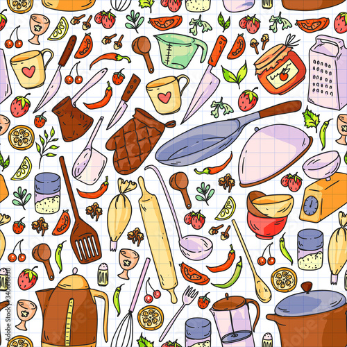 Cooking class. Kitchenware, utencils. Food and kitchen icons.
