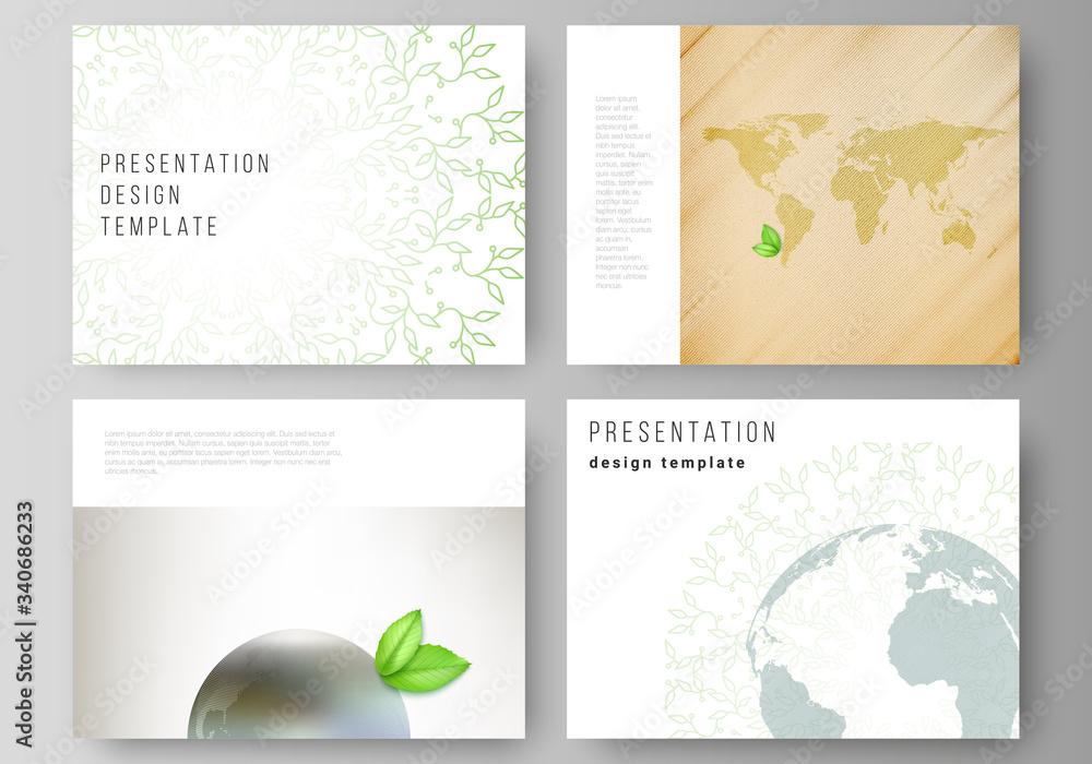 Vector layout of the presentation slides design business templates, multipurpose template for presentation brochure, brochure cover. Save Earth planet concept. Sustainable development global concept.