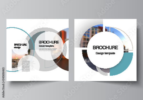 Vector layout of two square covers design template for brochure, flyer, magazine, cover design, book, brochure cover. Background with abstract circle round banners. Corporate business concept template