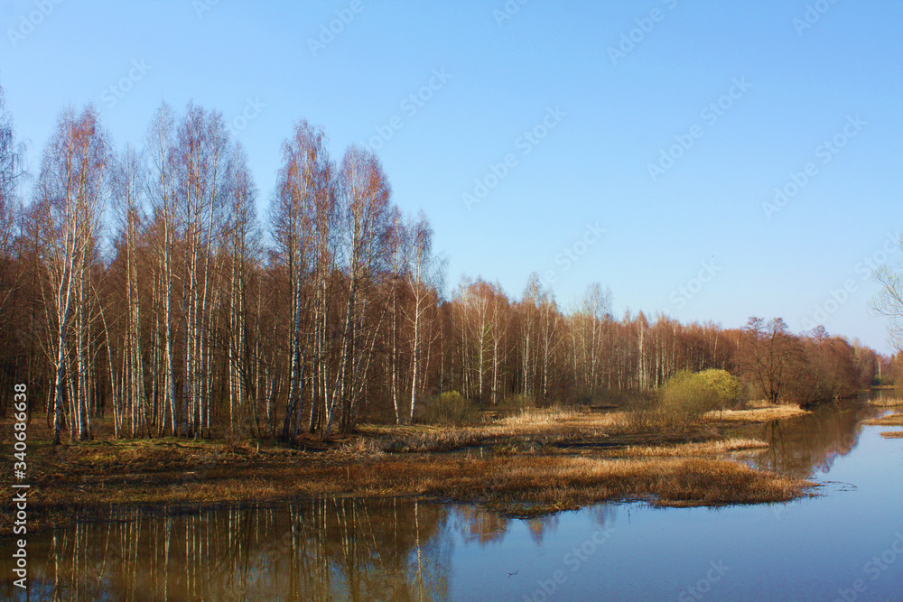 Beautiful autumn landscape with autumn nature and the river. Light cloudless sky, beautiful view with yellow trees, autumn panorama in Russia. Solitude and beautiful life in nature. Beautiful autumn landscape with autumn nature and the river. Light cloudless sky, beautiful view with yellow trees, autumn panorama in Russia. Solitude and beautiful life in nature.