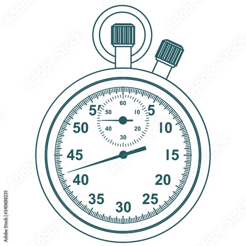 Old arrow stopwatch. Device for accurate measurement of time intervals. On a white background. Vector illustration.