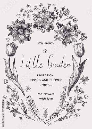 Floral wreath with spring flowers.