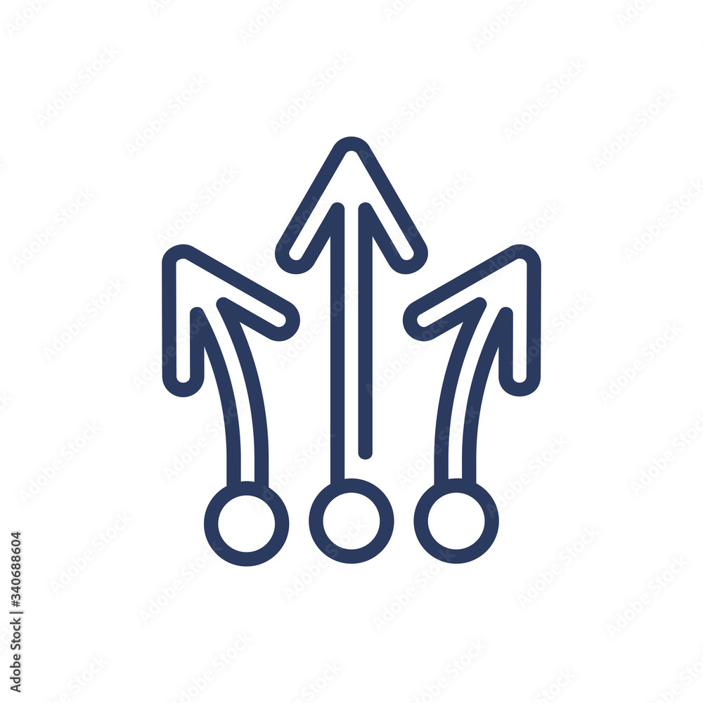 Artificial intelligence arrows thin line icon. Directions, choice, machine learning isolated outline sign. Computer technology concept. Vector illustration symbol element for web design and apps Artificial intelligence arrows thin line icon. Directions, choice, machine learning isolated outline sign. Computer technology concept. Vector illustration symbol element for web design and apps