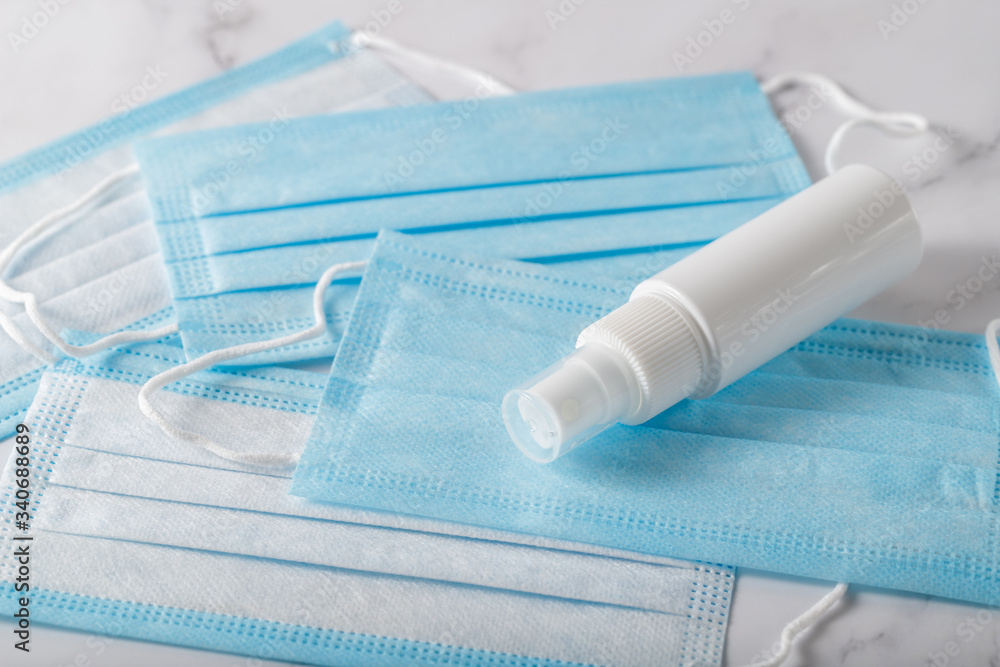 Medical masks and disinfectant sanitizer are necessary protection for visiting public places Medical masks and disinfectant sanitizer are necessary protection for visiting public places