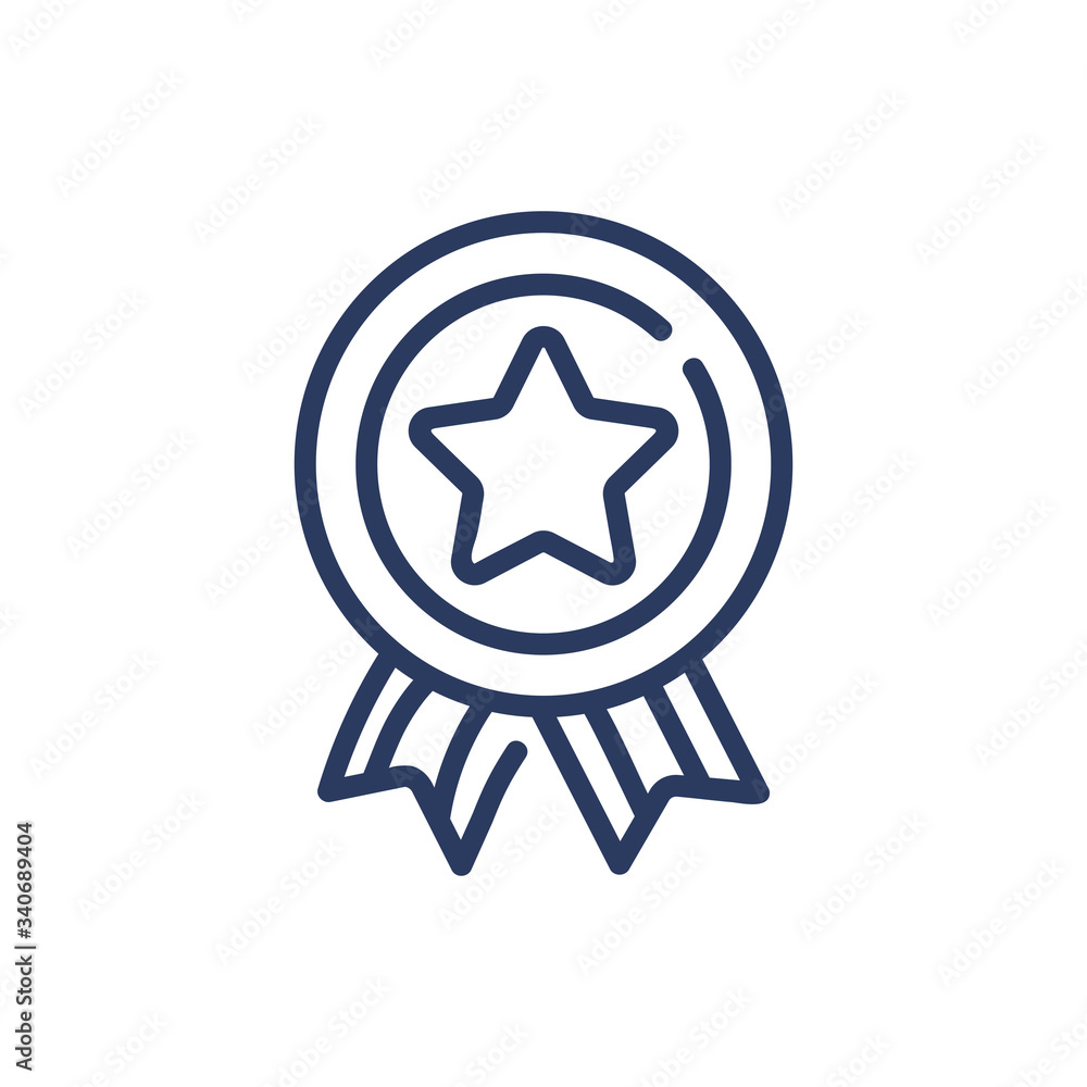 Reward medal with star thin line icon. Ribbon, trophy, circle, badge isolated outline sign. Triumph or achievement concept. Vector illustration symbol element for web design and apps Reward medal with star thin line icon. Ribbon, trophy, circle, badge isolated outline sign. Triumph or achievement concept. Vector illustration symbol element for web design and apps