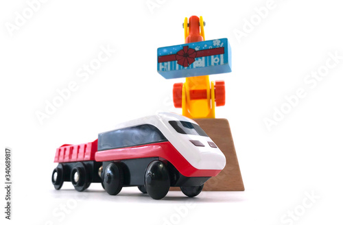 toy electric train with crane isolated