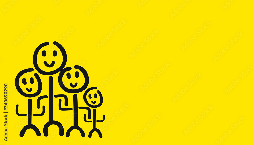 family create digital art drawing, painting by kids on yellow background family create digital art drawing, painting by kids on yellow background