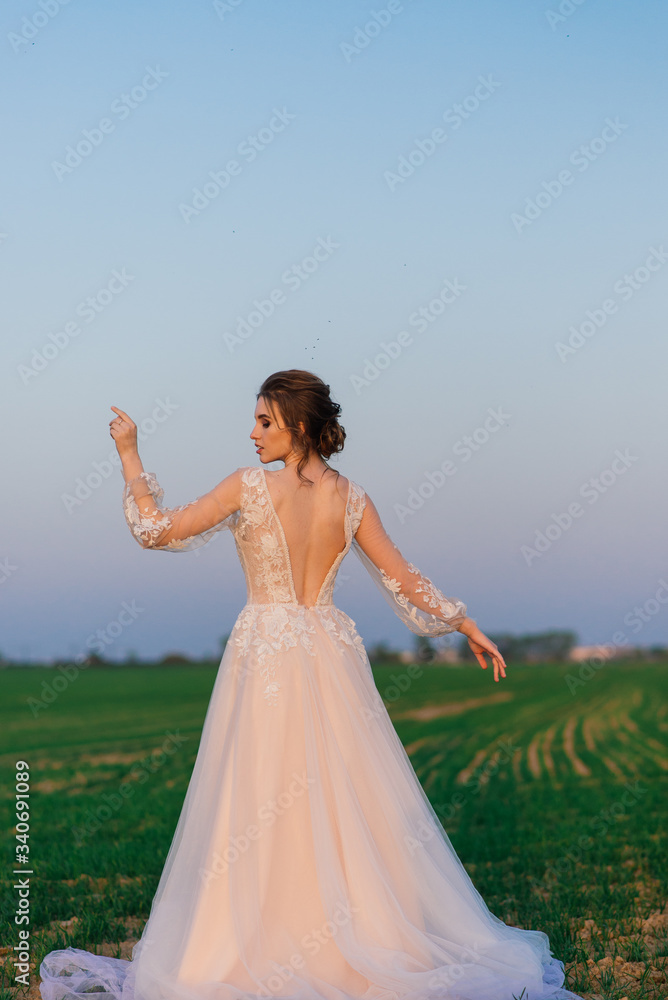 Young beautiful woman in blooming garden. Bride. Young beautiful woman in blooming garden. Bride.