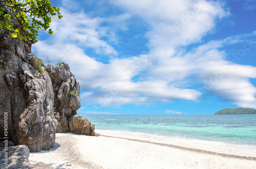 Rocks on the beach background Sea and island at koh Lankajiu , Chumphon , Thailand.