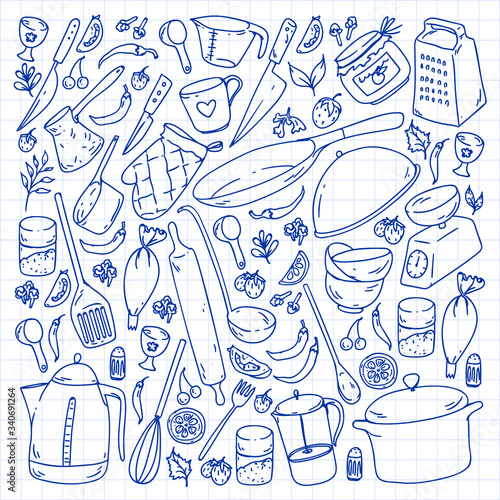 Cooking class, menu. Kitchenware, utencils Food and kitchen icons