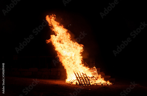 Bonfire at Jewish holiday of Lag Baomer, the day of commemorate the death of Rabbi Shimon Bar Yochai