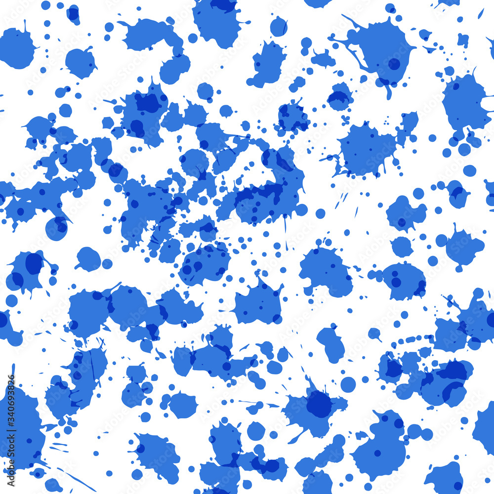 Blue ink spatters texture seamless pattern