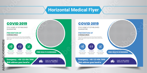 COVID-19 Coronavirus Campaign Flyer health horizontal Green and blue with nice background