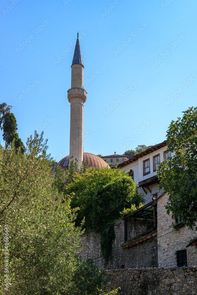 POCITELJ, BOSNIA HERZEGOVINA - 2017 AUGUST 16. View on mosque in Počitelj village in Bosnia and Herzegovina.
