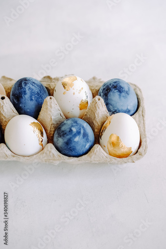 blue and gold colored easter eggs