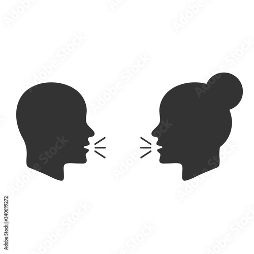 Talk or speak icons. Loud noise symbols. Human talking sign. Vector illustration
