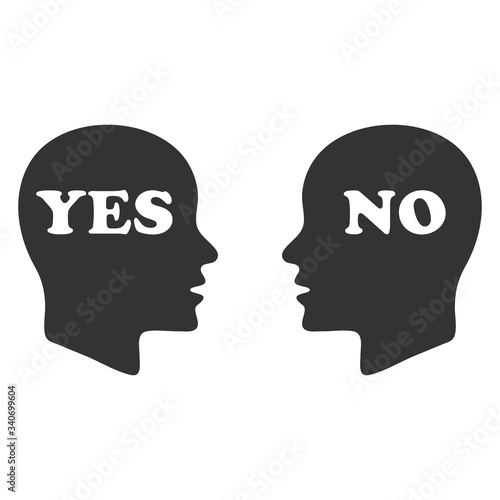 Yes and no speech bubble with human head sign vector