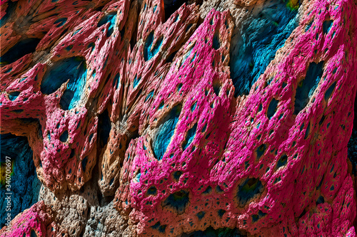 3D render. Fractal landscape - layered patterns on each side of the image, recursive spheres lined up between the star patterns with different interactive geometric patterns. Fractal background.