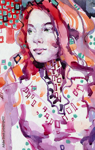 aquarel schilderen, vrouwelijk portret, handgemaakt