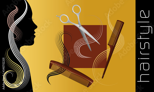 illustration vectorielle pour un coiffeur d’une silhouette de femme et des objets pour la coupe de cheveux.