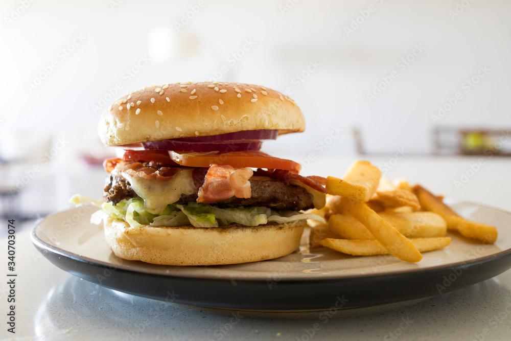 Bacon Cheeseburger with French Fries 