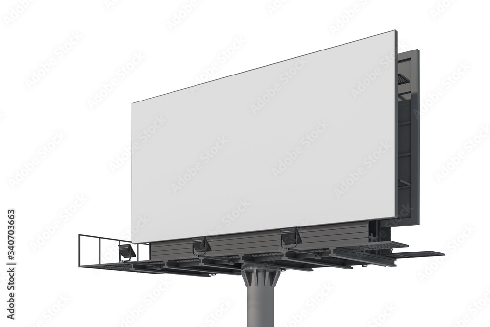 Blank billboard template in white space. Street outdoor advertising. Isolated. Mock up. 3d rendering. Side view. Blank billboard template in white space. Street outdoor advertising. Isolated. Mock up. 3d rendering. Side view.