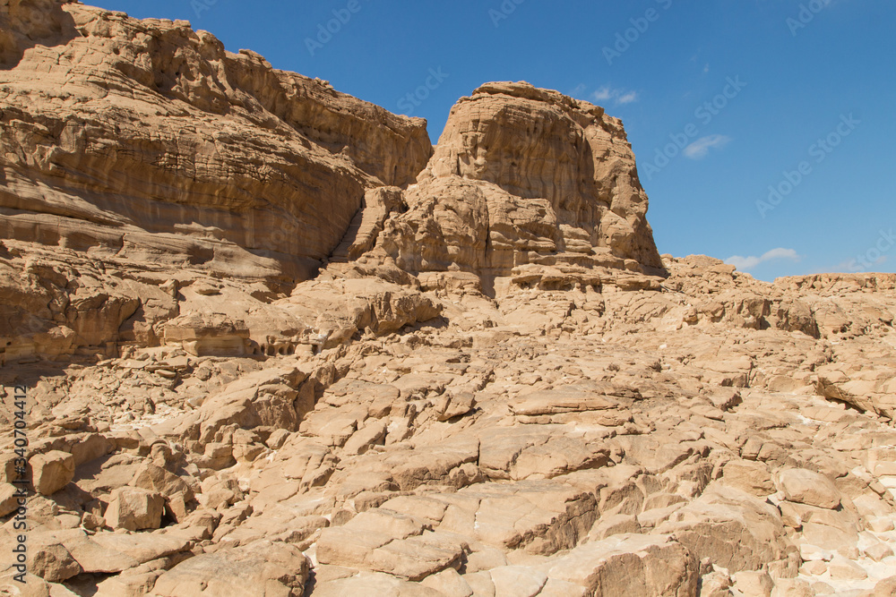 White canyon with yellow rocks. Egypt, desert, the Sinai Peninsula, Dahab.