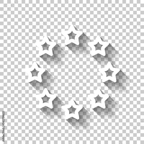 Stars circle  european union. White icon with shadow on transparent background