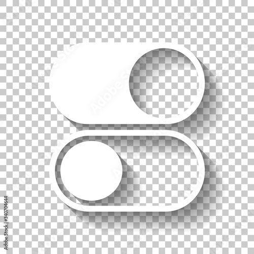 switch on or off, app slider. White icon with shadow on transparent background