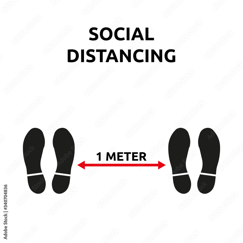 Social Distance 1 meter for prevention of spreading the infection in Covid-19 Outbreak. Vector illustration of 2 pair of footstep icon with 1 meter distance concept Social Distance 1 meter for prevention of spreading the infection in Covid-19 Outbreak. Vector illustration of 2 pair of footstep icon with 1 meter distance concept