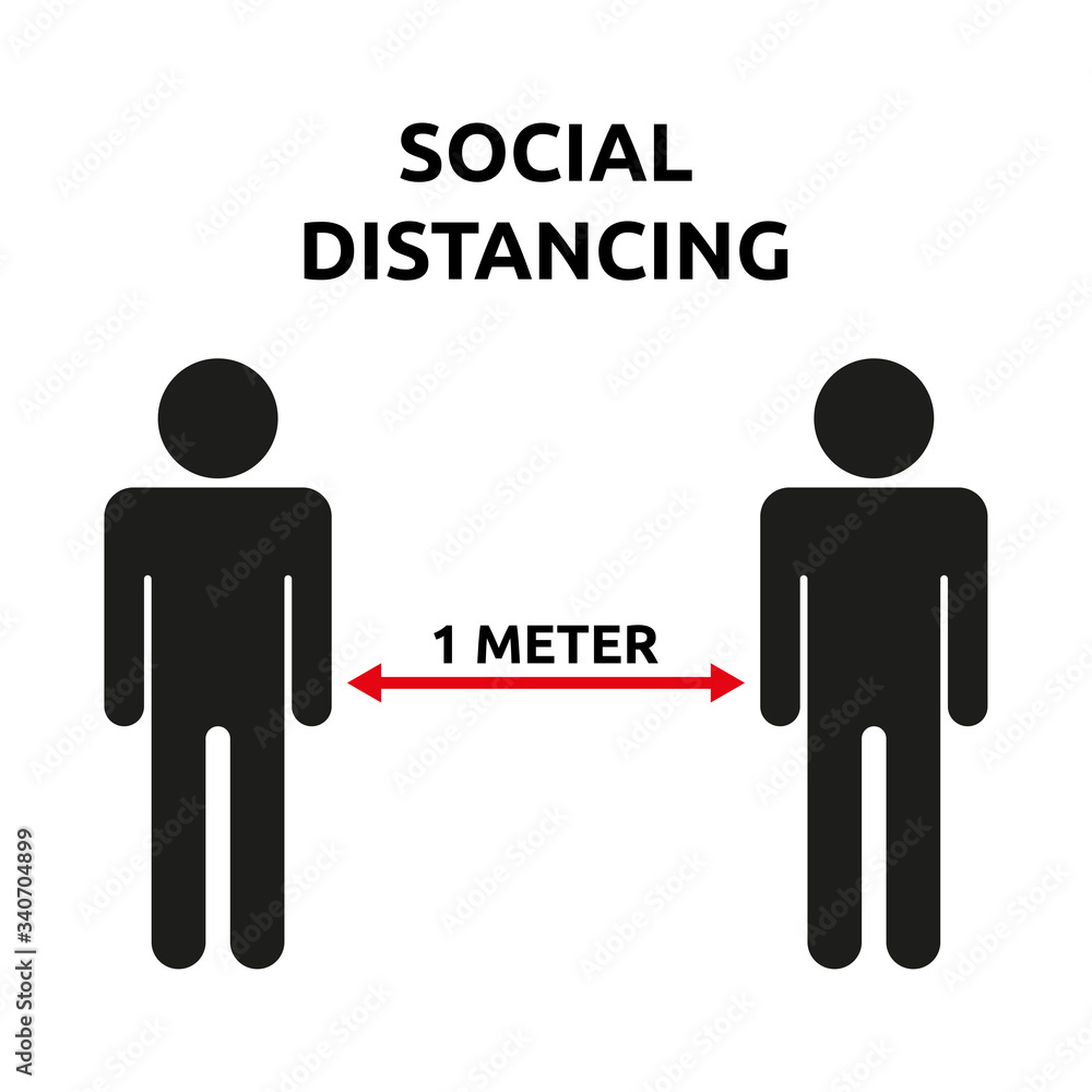 Social Distance 1 meter for prevention of spreading the infection in Covid-19 Outbreak. Vector illustration of 2 people icon with 1 meter distance concept Social Distance 1 meter for prevention of spreading the infection in Covid-19 Outbreak. Vector illustration of 2 people icon with 1 meter distance concept